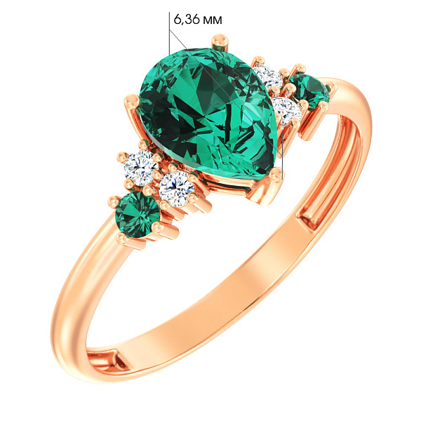 Каблучка з червоного золота з зеленим кварцом і фіанітами (арт. 141119Пзф) – зображення 6