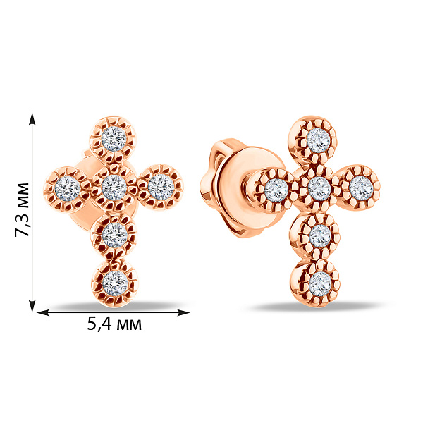Серьги-пусеты из красного золота с бриллиантами (арт. Т011505005) – изображение 2