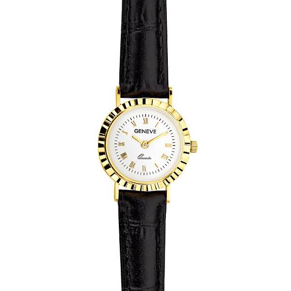 Наручний золотий годинник зі шкіряним ремінцем (арт. 260234жбч) – зображення 2