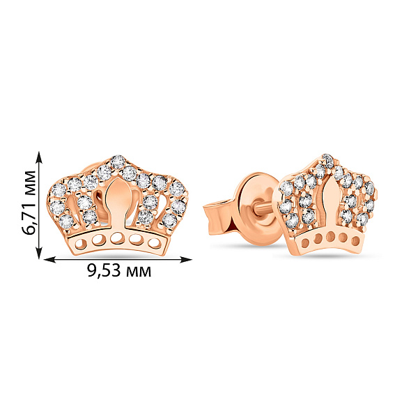 Сережки-пусети Корона з червоного золота з фіанітами (арт. 108756) – зображення 2