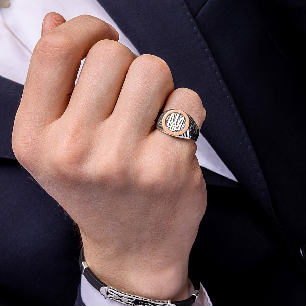 Серебряная печатка с золотой накладкой Герб Украины-Трезубец (арт. 7206/214кю) – изображение 2