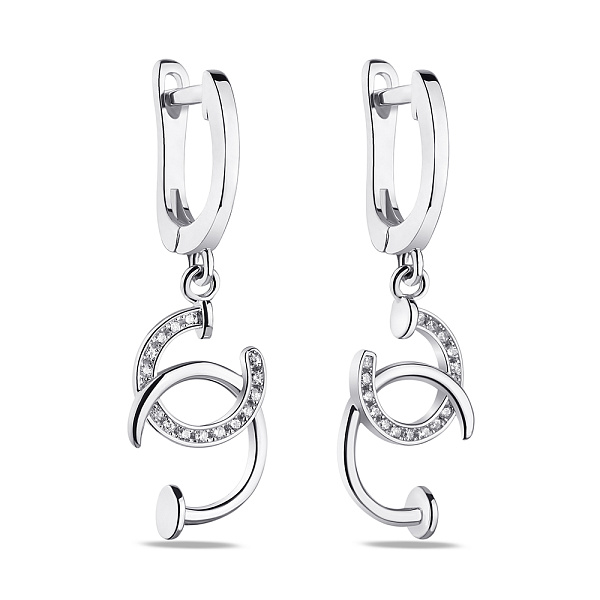 Серебряные серьги-подвески "Гвозди" с фианитами (арт. 7502/4838) – изображение 1