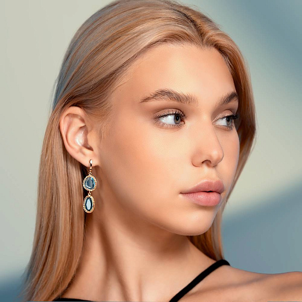 Золоті сережки-підвіски з кварцом (арт. 107600Пкг) – зображення 3