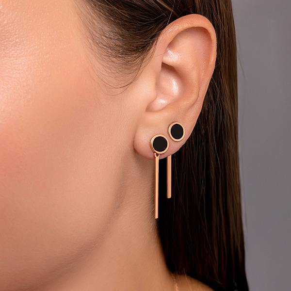 Золотые серьги трансформеры Лýна с эмалью (арт. 110616ч) – изображение 2