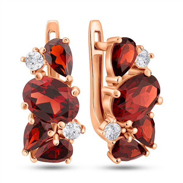 Золотые серьги с гранатом и фианитами (арт. 111256Пк) – изображение 1