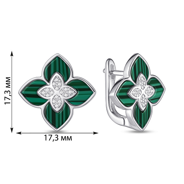Срібні сережки Квітка з малахітом (арт. 7502/2182832/15млх) – зображення 2