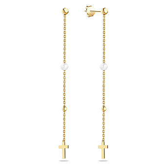 Фото Золотые серьги-подвески с жемчугом (арт. 106796жпрлб)