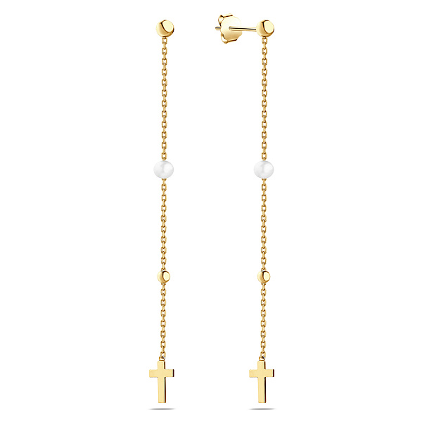 Золотые серьги-подвески с жемчугом (арт. 106796жпрлб) – изображение 1