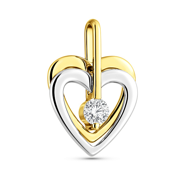Золотая подвеска Два сердца с фианитом (арт. 440353жб) – изображение 1