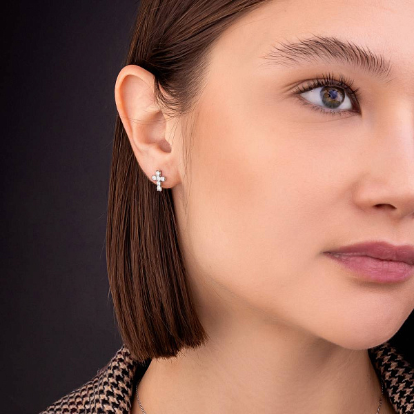 Золоті пусети з хрестиками з діамантами  (арт. С341334015б) – зображення 3