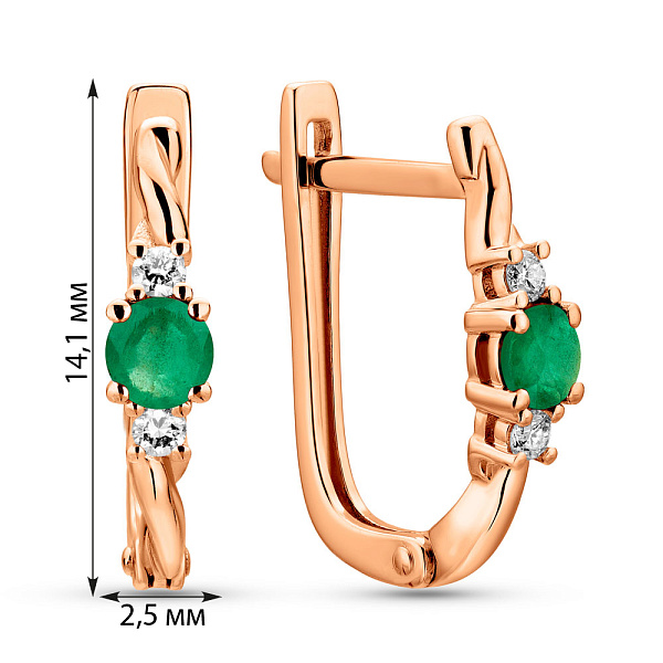 Сережки з червоного золота з смарагдом і діамантами  (арт. С011359и) – зображення 5
