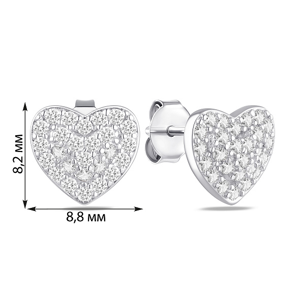 Серебряные пусеты Сердце с фианитами (арт. 7518/7500) – изображение 2