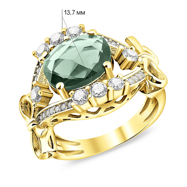 Кольцо из желтого золота с кварцем и с фианитами (арт. 152735жкз) – изображение 2