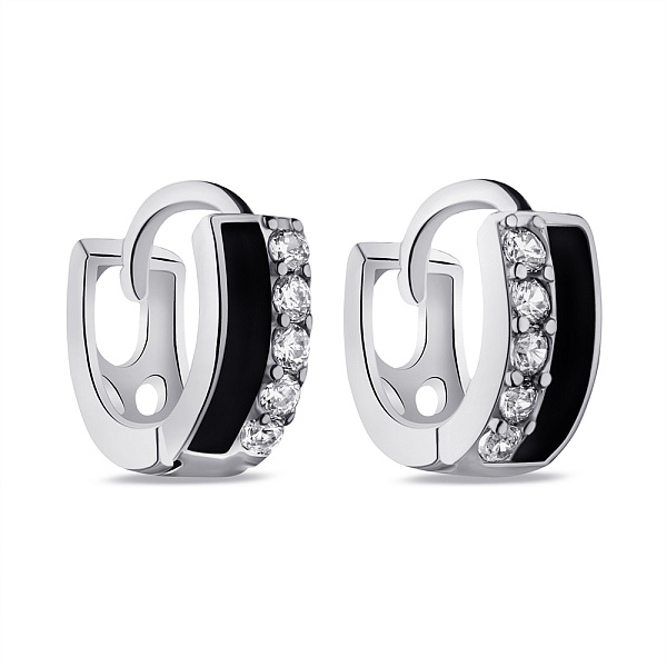 Серебряные серьги с эмалью и фианитами (арт. 7502/4863/10еч) – изображение 1