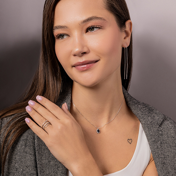 Золотые серьги-цепочки в белом цвете металла (арт. 106641б) – изображение 5