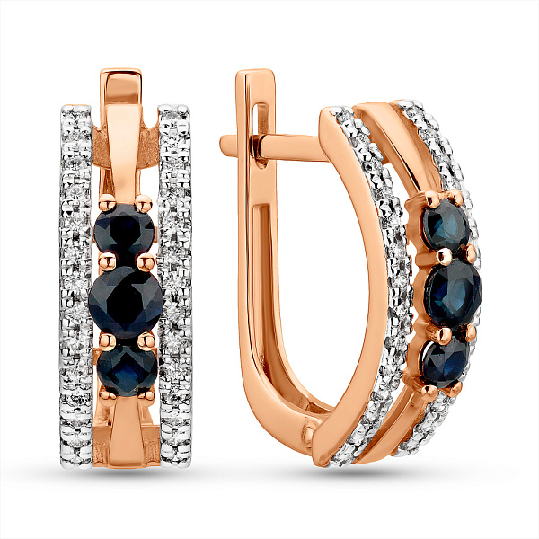 Золоті сережки з сапфіром і діамантами (арт. С011040с) – зображення 1