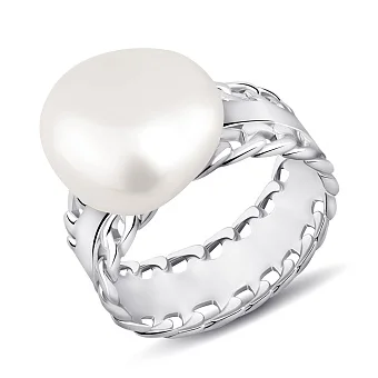 Широкое серебряное кольцо с жемчугом (арт. 7501/2185161жб)