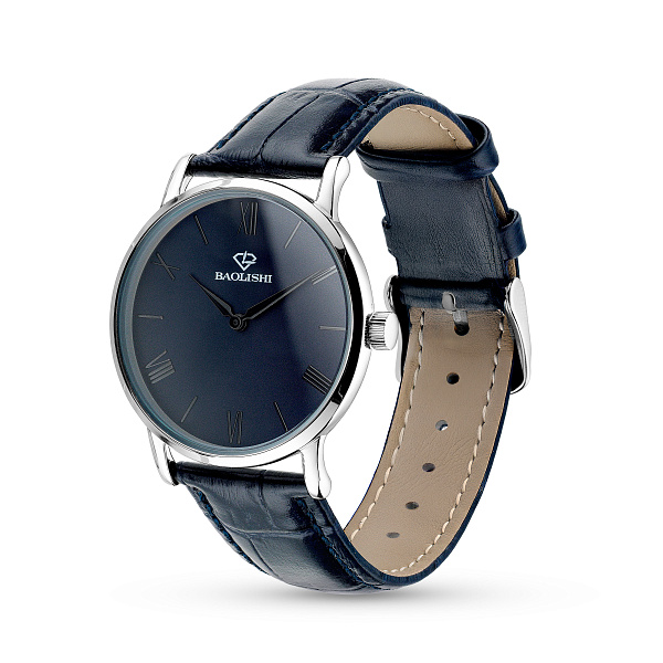 Серебряные  кварцевые часы с кожаным ремешком (арт. 7526/332сс) – изображение 1