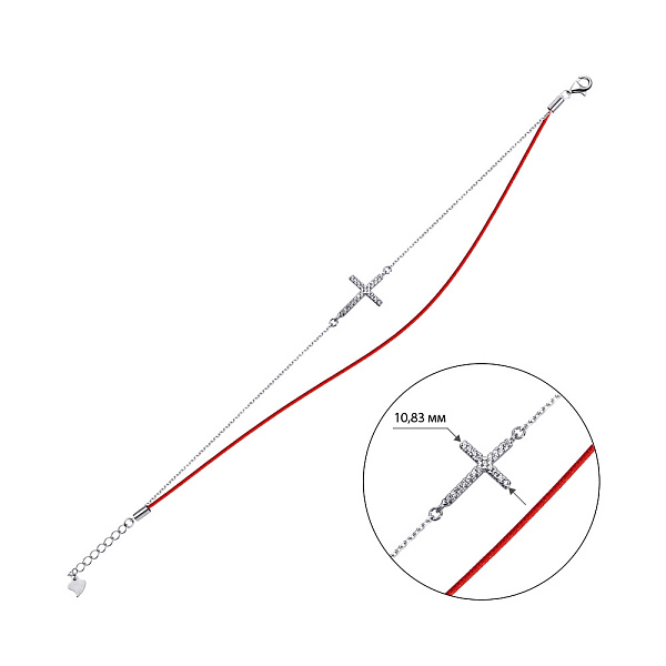 Браслет из серебра с красной нитью (арт. 7309/1609к) – изображение 2