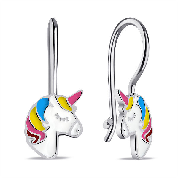 Серебряные детские сережки Единорог (арт. 7502/9748е) – изображение 1