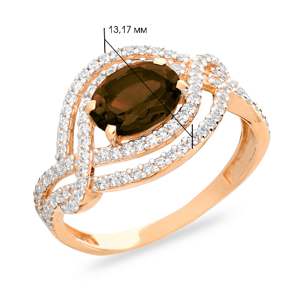 Кольцо из красного золота с кварцем и фианитами (арт. 140460Пкр) – изображение 2