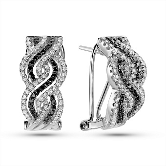 Золотые серьги с белыми и черными бриллиантами (арт. С28120090б)