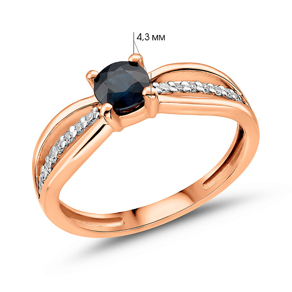 Золотое кольцо с сапфиром и с дорожкой из бриллиантов (арт. К011184с) – изображение 2