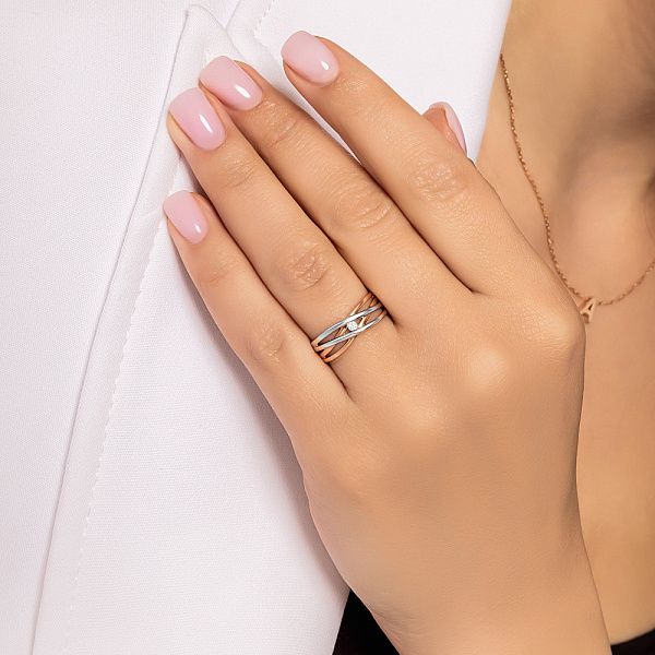 Золотое кольцо Синергия с белым фианитом (арт. 140769) – изображение 2