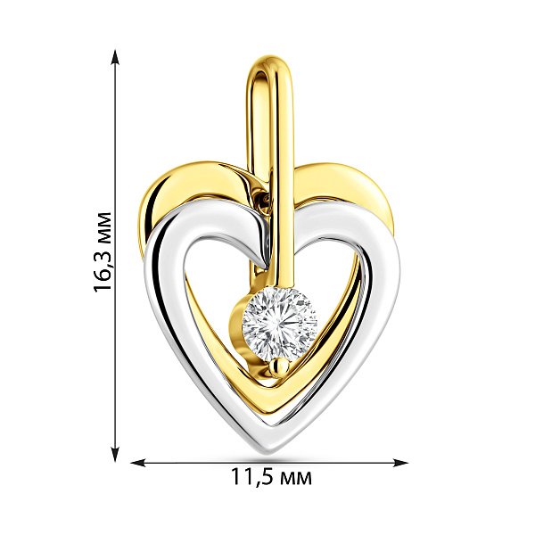 Золотая подвеска Два сердца с фианитом (арт. 440353жб) – изображение 2