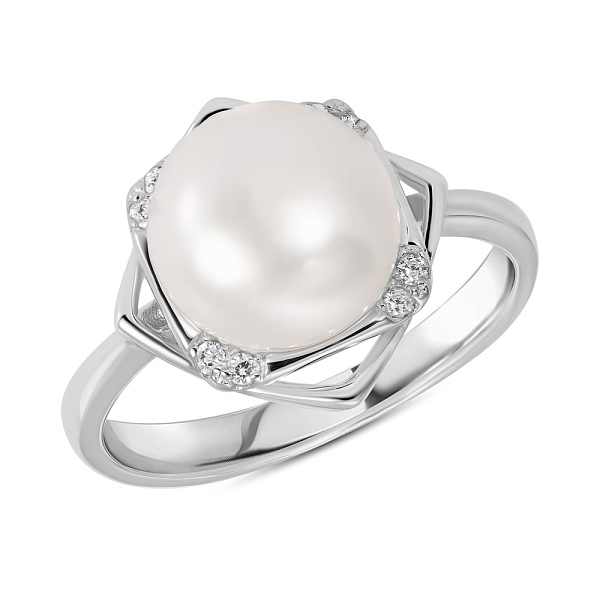 Серебряное кольцо с жемчугом и фианитом (арт. 7501/4983жб) – изображение 1