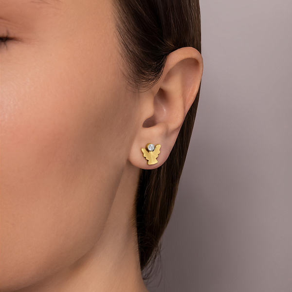 Детские серьги-пусеты золотые Ангелочек с фианитом (арт. 111084ж) – изображение 2