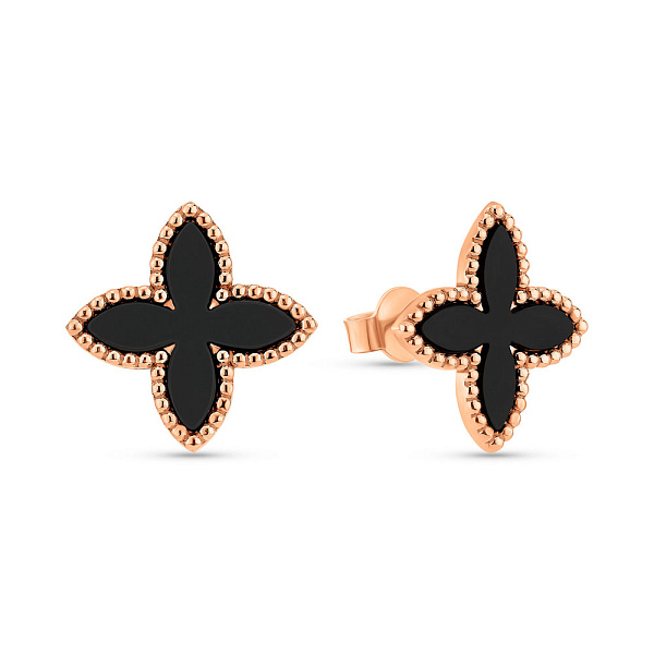 Золоті сережки-пусети Конюшина з оніксом (арт. 1091538/15о) – зображення 1