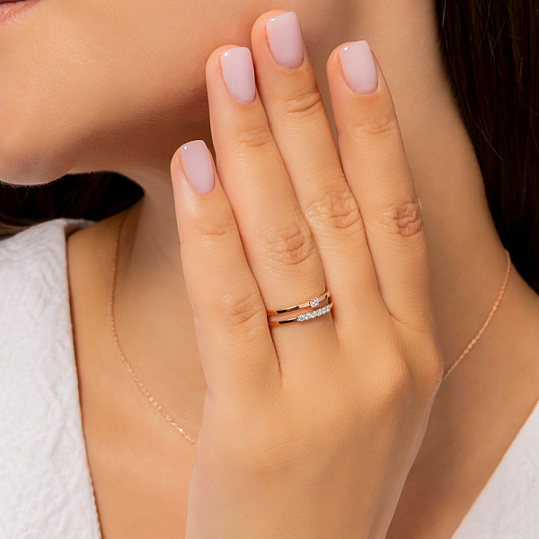 Подвійна каблучка з червоного золота з фіанітами (арт. 140821) – зображення 3