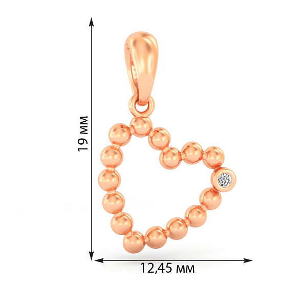 Кулон из красного золота "Сердце" с одним фианитом (арт. 440892) – изображение 2