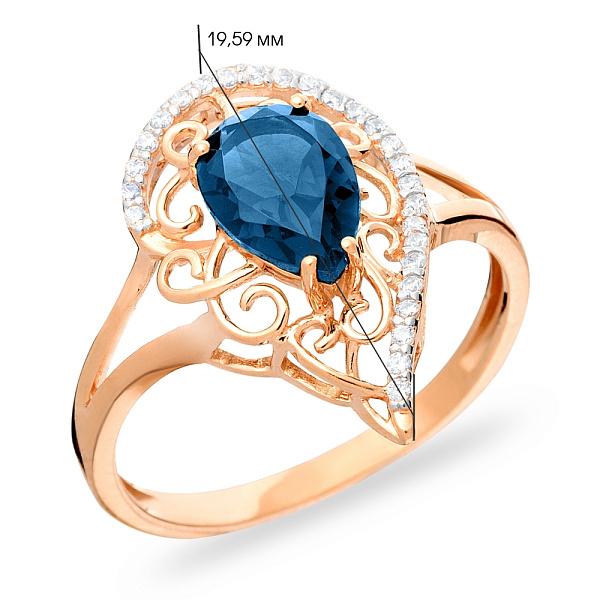 Золотое кольцо с топазом лондон и фианитами (арт. 140669Пл) – изображение 2