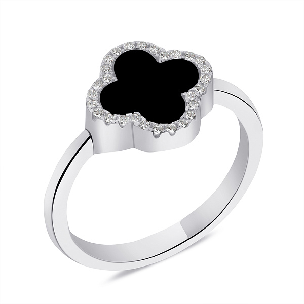 Серебряное кольцо с ониксом и фианитами (арт. 7501/5075/10о) – изображение 1