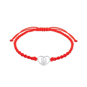 Браслет ТРизуб на шовковій нитці зі срібною вставкою для дітей (арт. Х340061кд)