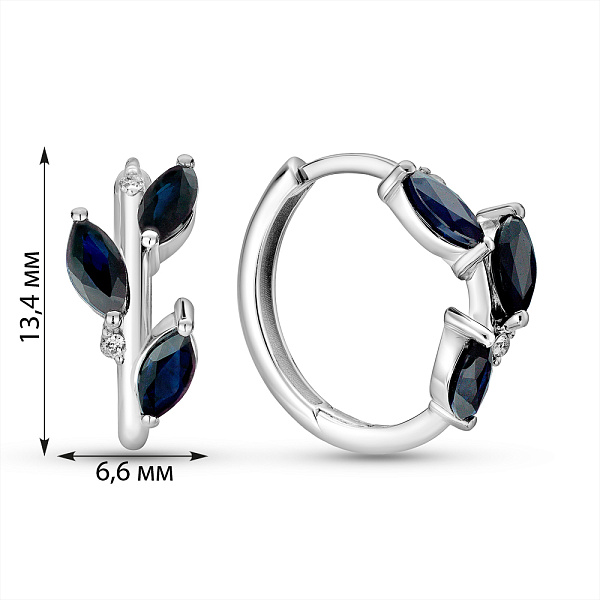 Сережки-кільця з білого золота з сапфірами і діамантами (арт. С011358бс) – зображення 6