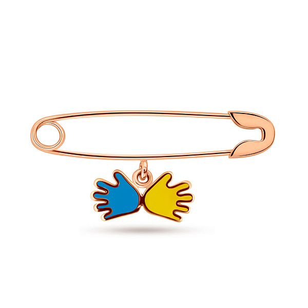 Золотая булавка "Ладошки" с синей и желтой эмалью (арт. 360130есж) – изображение 1