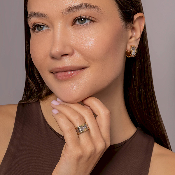 Широкое кольцо из желтого и белого золота (арт. 155691жб) – изображение 8