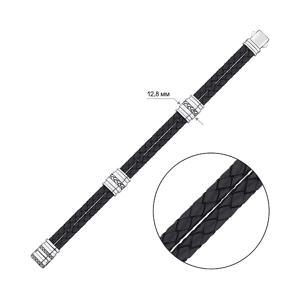 Кожаный браслет с серебряными вставками (арт. 7609/600Б) – изображение 2