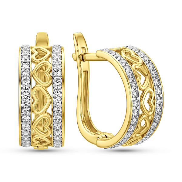 Золотые серьги Сердечки с фианитами (арт. 111200ж) – изображение 1