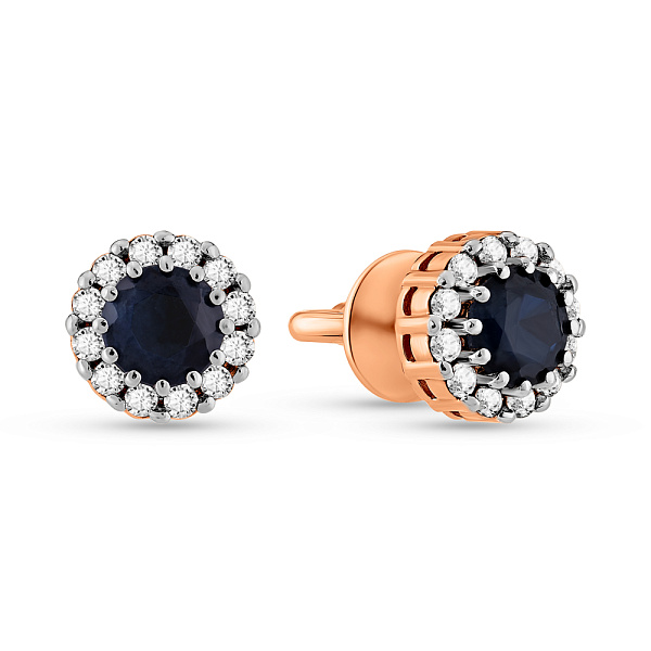 Золотые серьги пусеты с сапфиром и бриллиантами (арт. Т011078с) – изображение 1