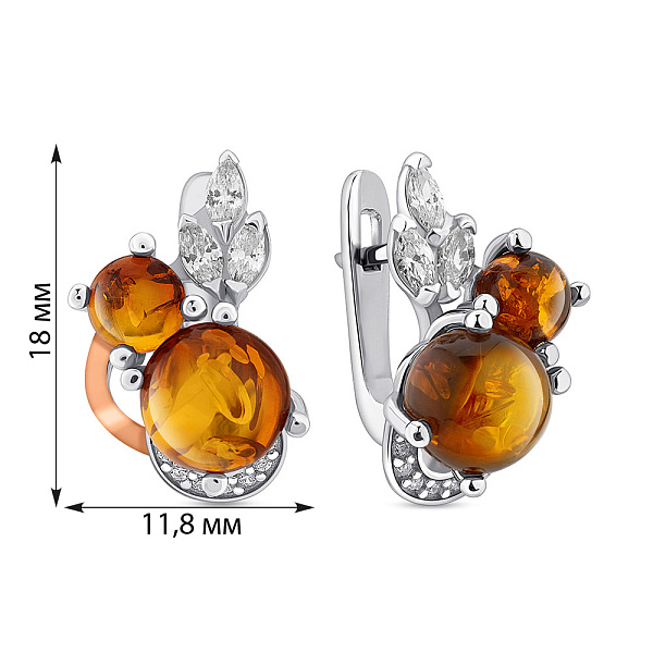 Серебряные серьги с янтарем и фианитами (арт. 7202/881ЯС) – изображение 2