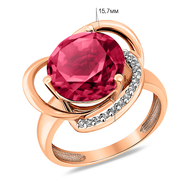 Золота каблучка з рожевим кварцом і фіанітами (арт. 140697ПрГ) – зображення 2