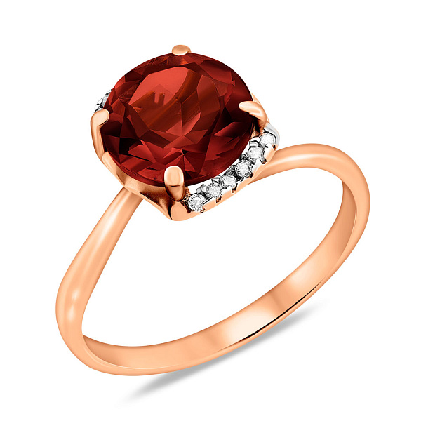 Золота каблучка з гранатом та фіанітами (арт. 140564Пк) – зображення 1