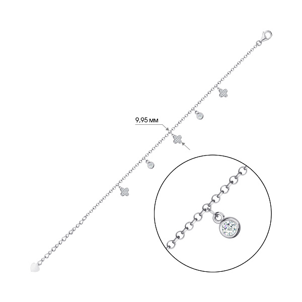 Браслет срібний з підвісками і з фіанітами (арт. 7509/3045) – зображення 2