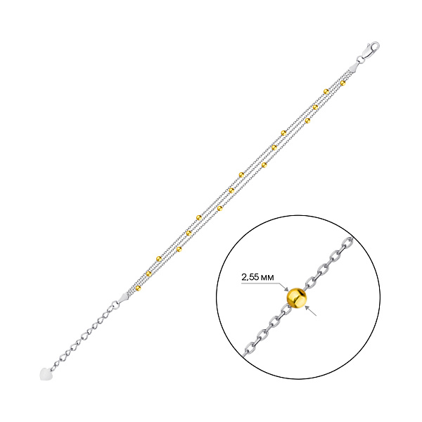 Многослойный браслет из серебра с бусинками (арт. 7509/3116бж) – изображение 2