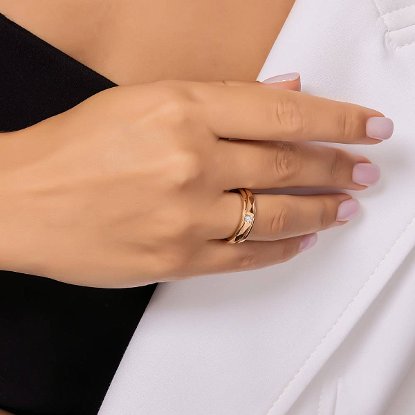 Золотое кольцо с фианитом (арт. 1401019) – изображение 2