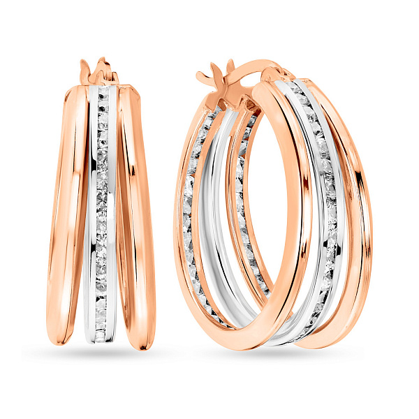 Сережки-кільця з комбінованого золота з фіанітами (арт. 109283/20кб) – зображення 1